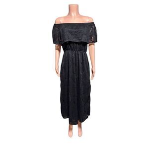 Sirenlily womens short sleeve off the shoulder black maxi dress S